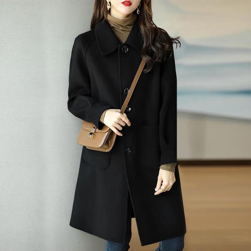 Woolen Coat Women's 2023 Autumn and Winter New Style Small Thickened Korean Style Slim-fit Elegant Mid-length Woolen Coat_voghion.com
