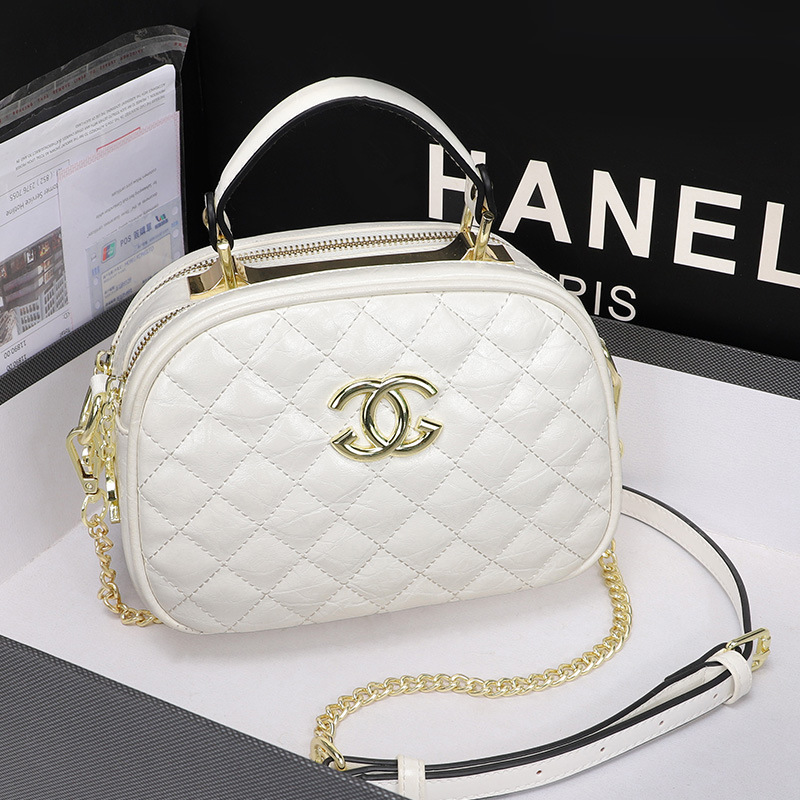 Cowhide rhombus handbag double-layer zipper high-grade niche versatile crossbody chain bag small round bag light luxury wholesale