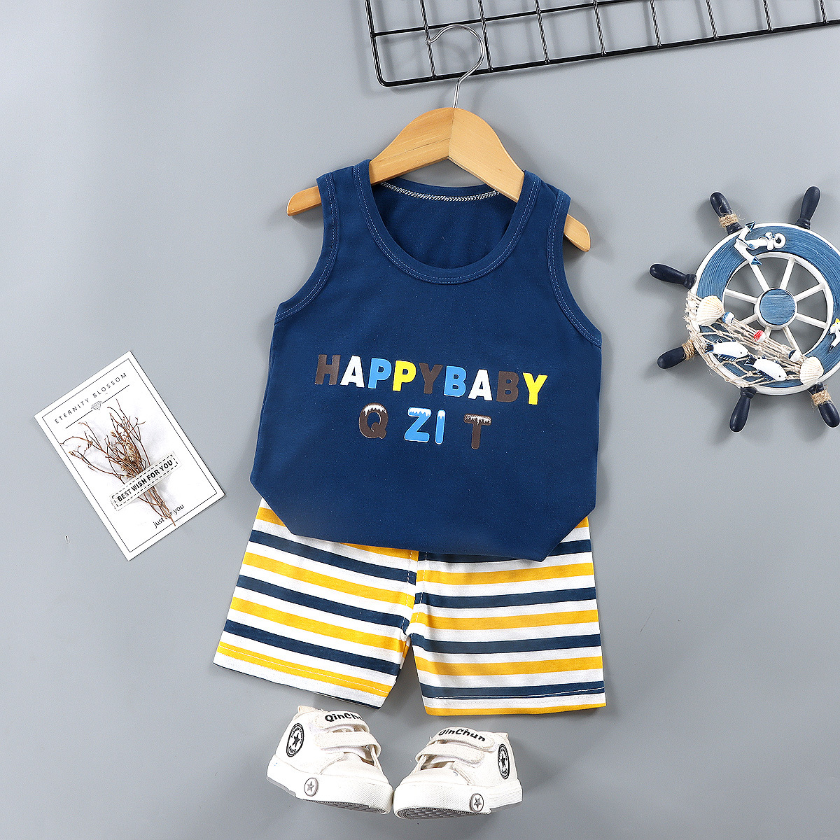 2022 New Children's Vest Summer Set Boys and Girls Shorts Sleeveless Top Baby Pajamas Korean Children's Clothing
