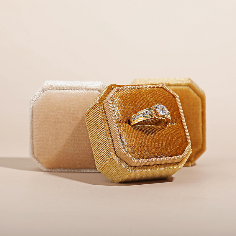 Kaito Flannel Cover Octagonal Jewelry Box Simple Ring Box Earring Box Proposal Gift Box logo Printing