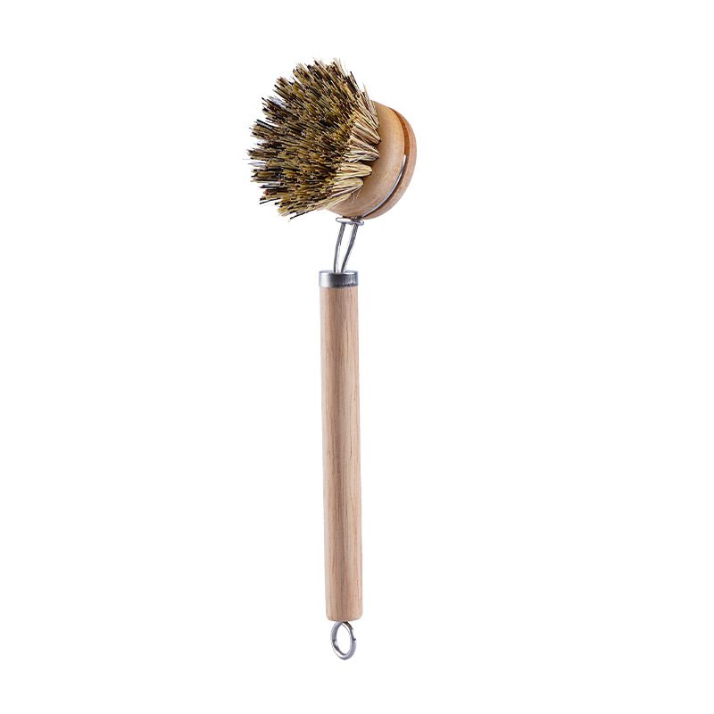 Horse Hair Replaceable Pot Brush Long Handle Removable Pot Brush Brush Natural Sisal Soft Wool Pot Brush Coconut Cleaning Brush