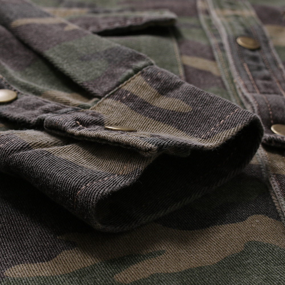 Foreign trade AliExpress wish men's army green camouflage Denim shirt outdoor mountaineering Denim top 3311
