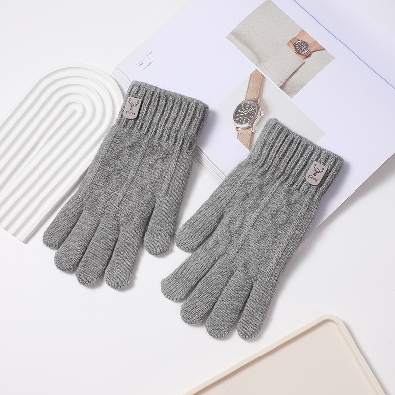 Autumn and winter men and women's wool warm Korean version simple half-finger gloves student versatile touch screen knitted five-finger wholesale