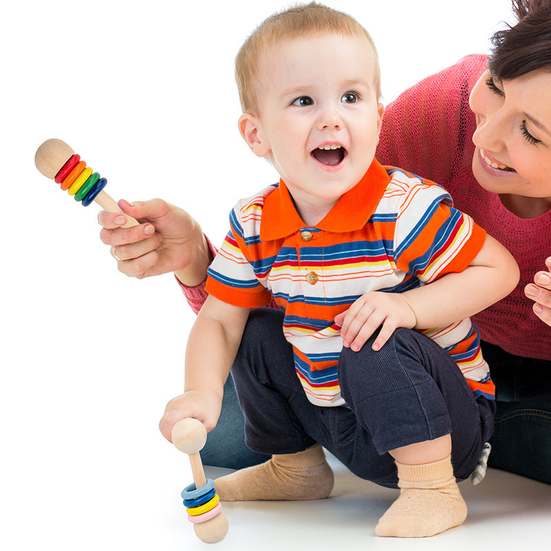 Factory Wholesale Amazon Cartoon Wooden Rattle 0.025 Baby Orff Musical Instrument Hand Training Toys
