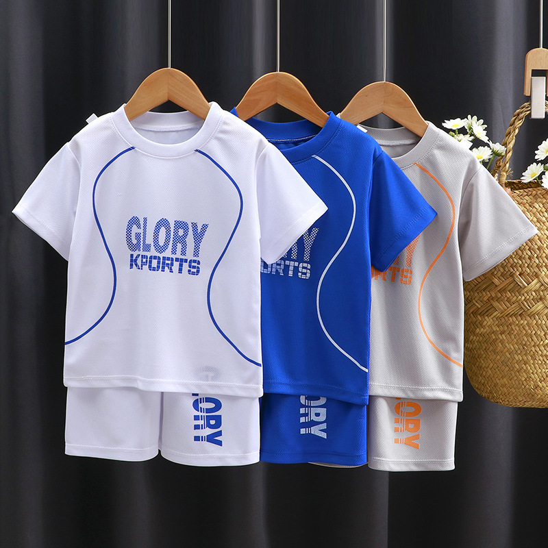 Children's short-sleeved suit running sportswear casual quick-drying clothes boys and girls Summer new T-shirt shorts two-piece suit