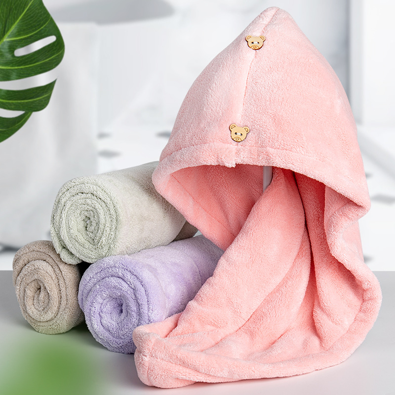 Household Double-layer Thickened Hair Drying Cap Bathroom Strong Water Absorbing Wipe Long Hair Quick-drying Towel for Adults, Students and Children