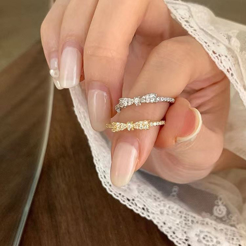 鋯石蝴蝶結輕奢開口戒指女韓國小眾復古個性簡約百搭氣質指環戒子