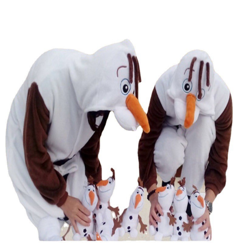 Cross-border Mixed Batch Xuebao Cartoon Conjoined Pajamas Autumn and Winter Flannel Snowman Same Style Couple Funny Pajamas Home Clothes