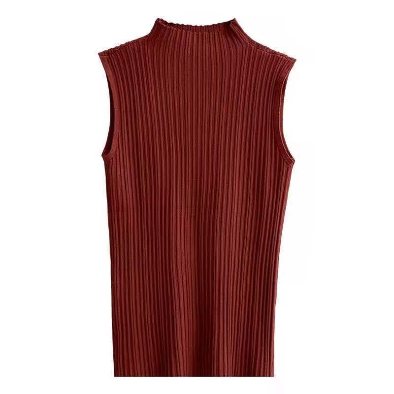 Half-high Collar Sleeveless Solid Color Pullover Vest Knitted Sweater 2023 Summer New Style Slim-fit Shoulder-exposed Base Shirt for Women