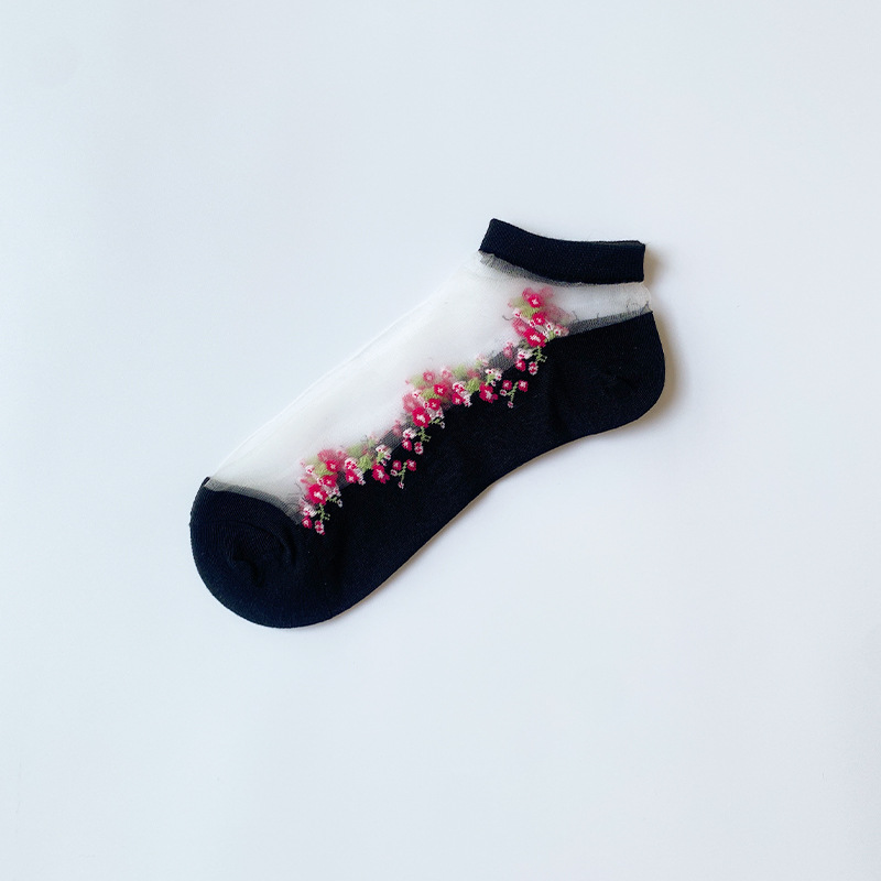 European and American popular women's mid-calf Crystal stockings spring and summer thin embroidered glass Silk women's socks middle-aged and elderly non-slip socks