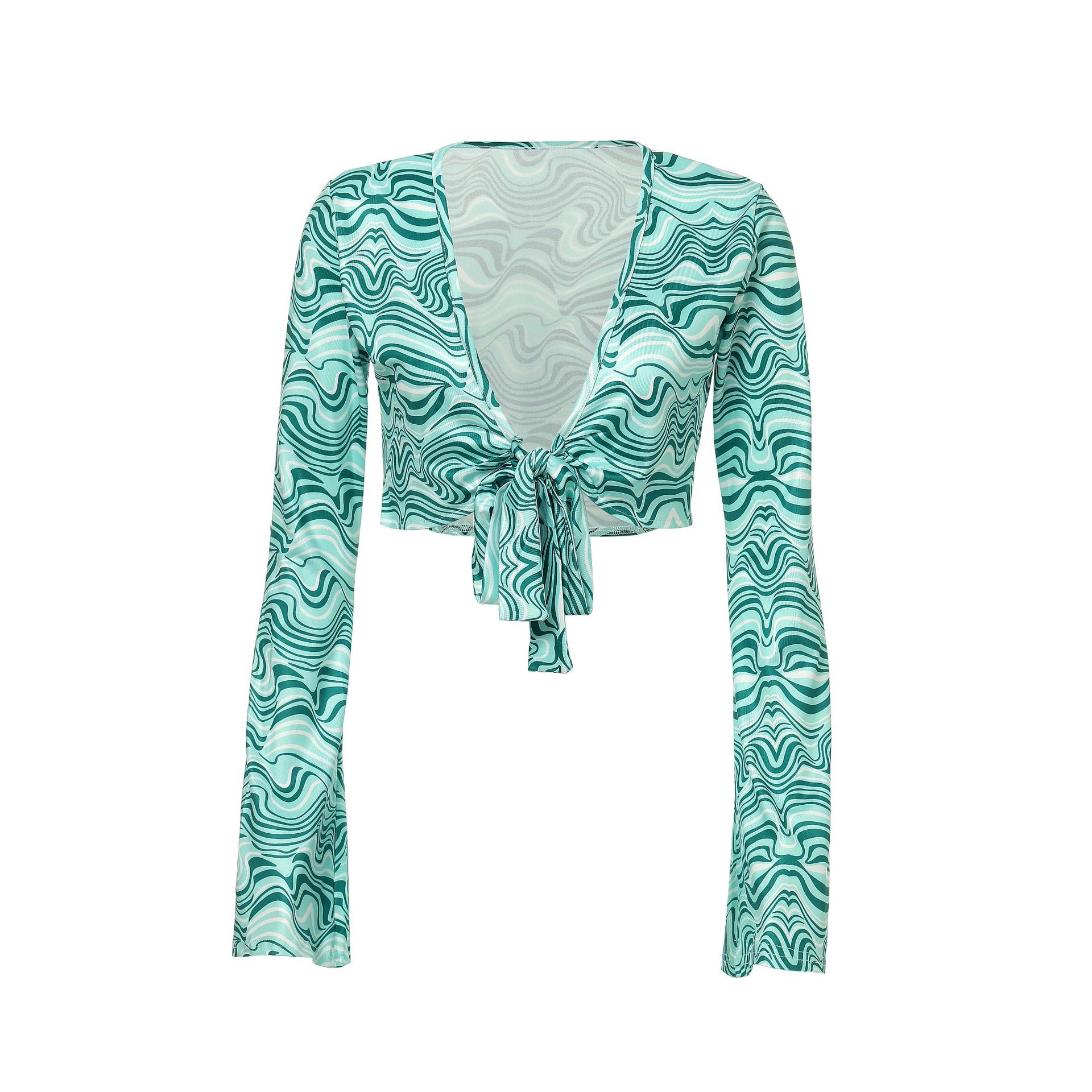 2023 Amazon new cross-border European and American sexy top printed three-piece split T-shirt pants suit