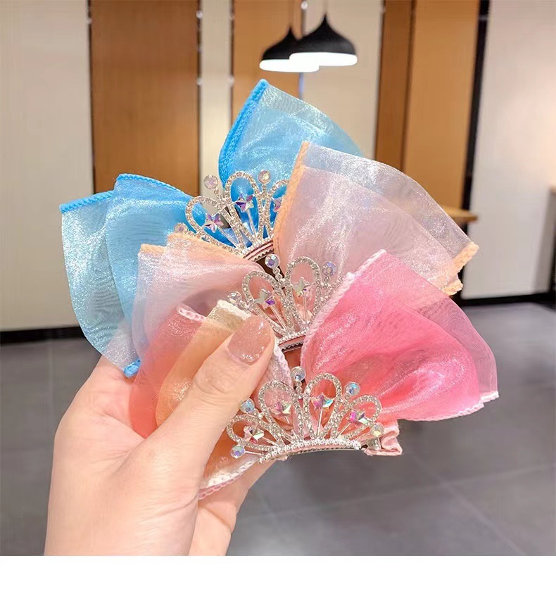 Children's Hair Accessories Princess Korean Crown Headwear Little Girl's New Year Hairpin Red Three-dimensional Bow Hairpin_voghion.com