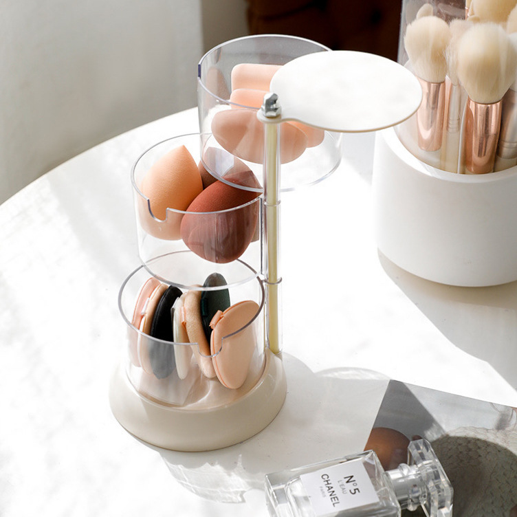 Factory direct puff storage box rotating dustproof beauty makeup egg cosmetic cotton rack desktop transparent frame air cushion box