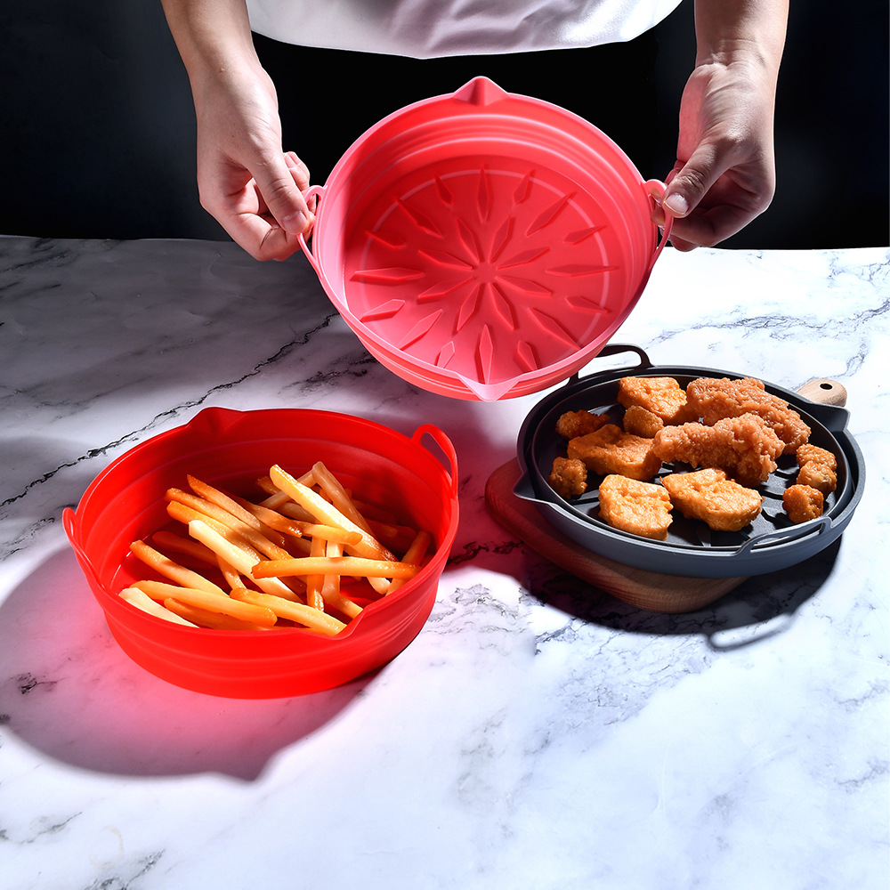 New foldable round air fryer food grade silicone baking tray Baking Mat household high temperature resistant reusable