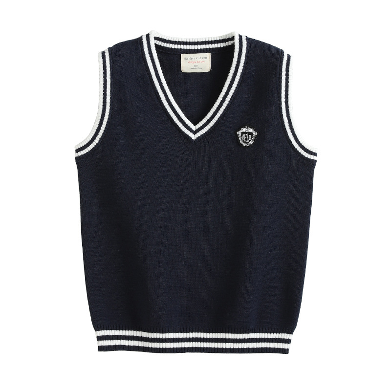 V-Neck Contrast Color Wool Vest Boys' Knitted Vest Sweater Female CUHK Children's School Uniform Kindergarten Garden Uniform Wholesale