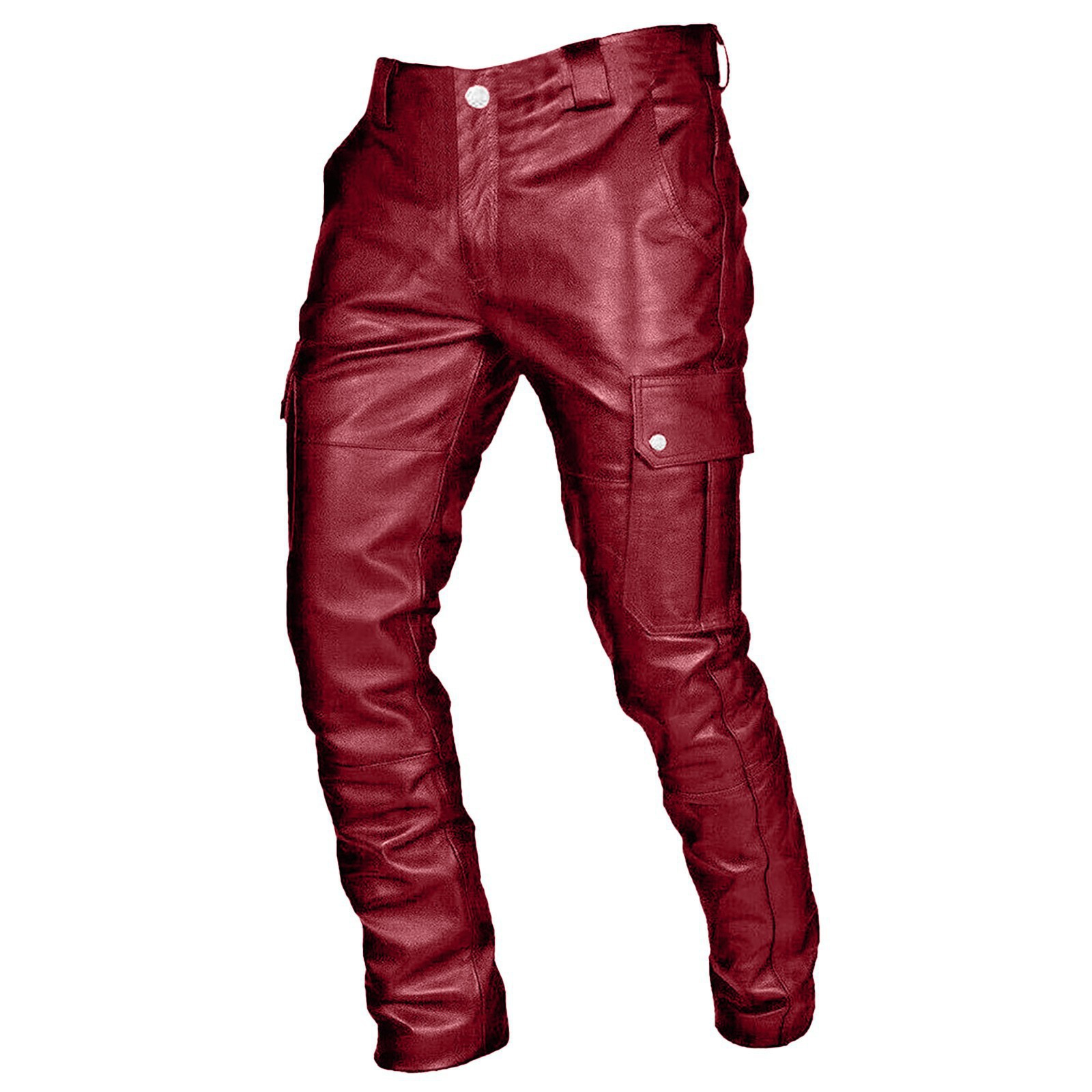 Cross-border wish Amazon explosions men's pocket punk vintage gothic leather pants PU strap casual leather pants PK01
