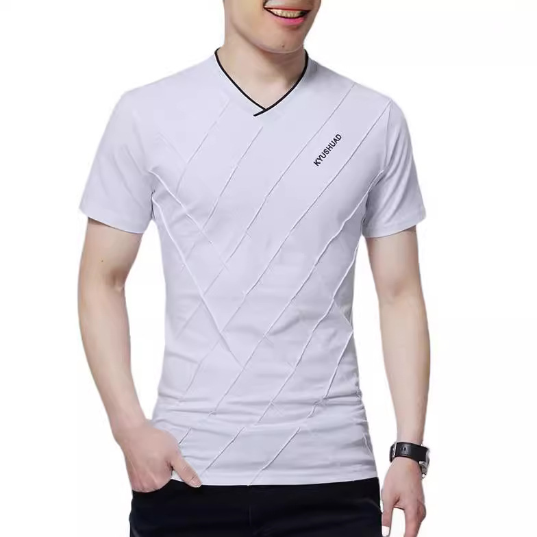 2024 summer new v-neck printed advertising shirt men's short-sleeved t-shirt korean style men's short-sleeved t-shirt