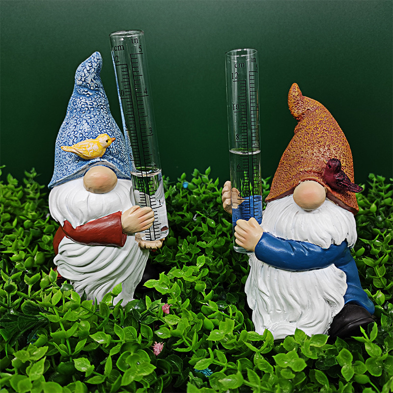 跨境樹脂小矮人測雨器戶外庭院量雨試管無臉精靈裝飾品花園擺件