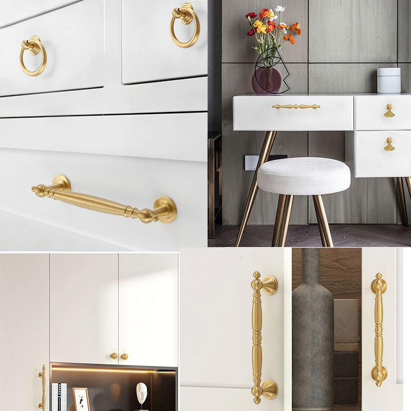 Pure copper French wardrobe door handle light luxury Nordic copper solid single hole handle American brass cabinet door handle