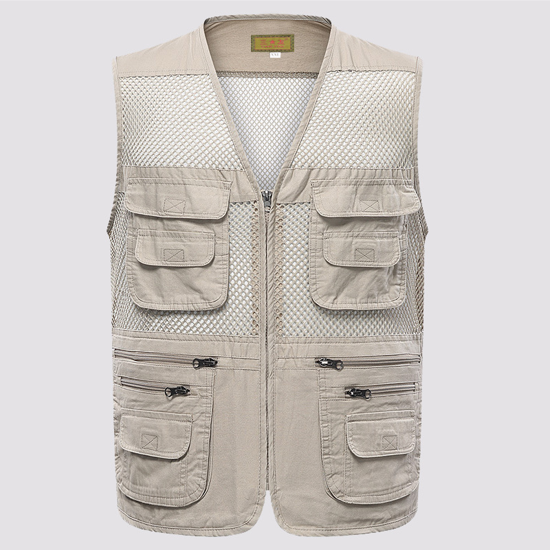Factory summer mesh vest multi-pocket breathable thin men's vest middle-aged and elderly fishing photography plus size waistcoat