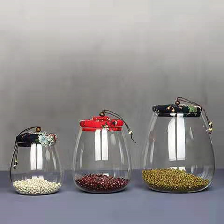 花布蓋ガラス茶葉缶高ホウ素シリコンガラス貯蔵缶家庭用五穀雑穀貯蔵缶収納瓶|undefined