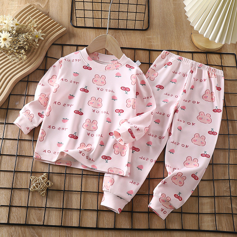 Children's De velvet long johns boys' warm homewear girls' underwear suit medium and large children's clothing wholesale