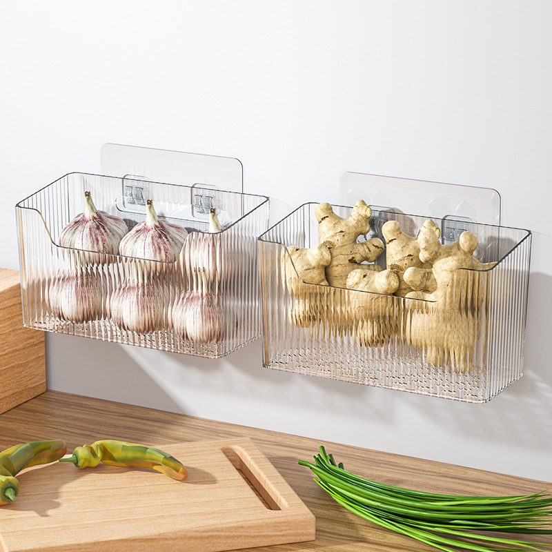 Kitchen Scallion, Ginger and Garlic Storage Basket Punch-free Wall Hanging Artifact for Ginger and Garlic Basket Seasoning Storage Rack Storage Box