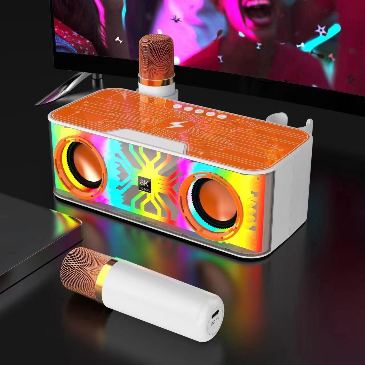 Fabricante de altavoces de karaoke de carga inalámbrica Bluetooth nuevo subwoofer de escritorio de audio inalámbrico Bluetooth luz de colores