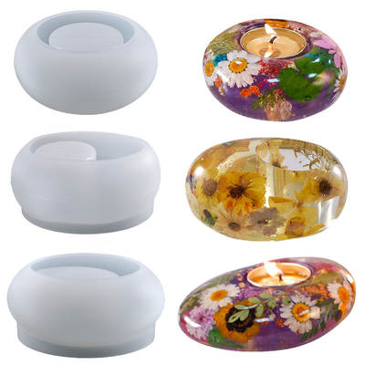 In stock wholesale epoxy resin three-dimensional Round Oval candle lamp holder decoration stone flower potted silicone mold