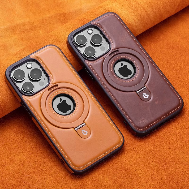 For Apple 16ProMax Magnetic Bracket Phone Case High-end Business Leather Case iPhone15 Drop-proof Protective Case