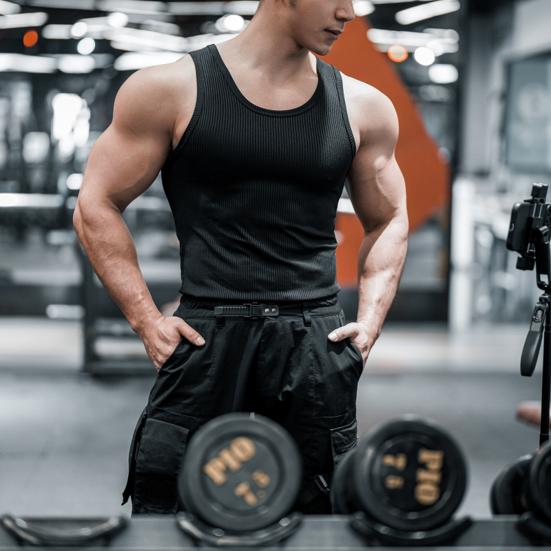 Trendy running sweat-absorbent wet stretch tights training sports vest men's sleeveless fitness clothes summer men's