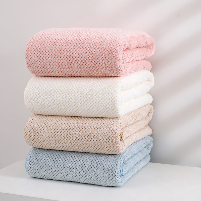 Bath towel coral fleece extra-large thickened pineapple Plaid towel bath towel absorbent quick-drying household adult thickened bath towel