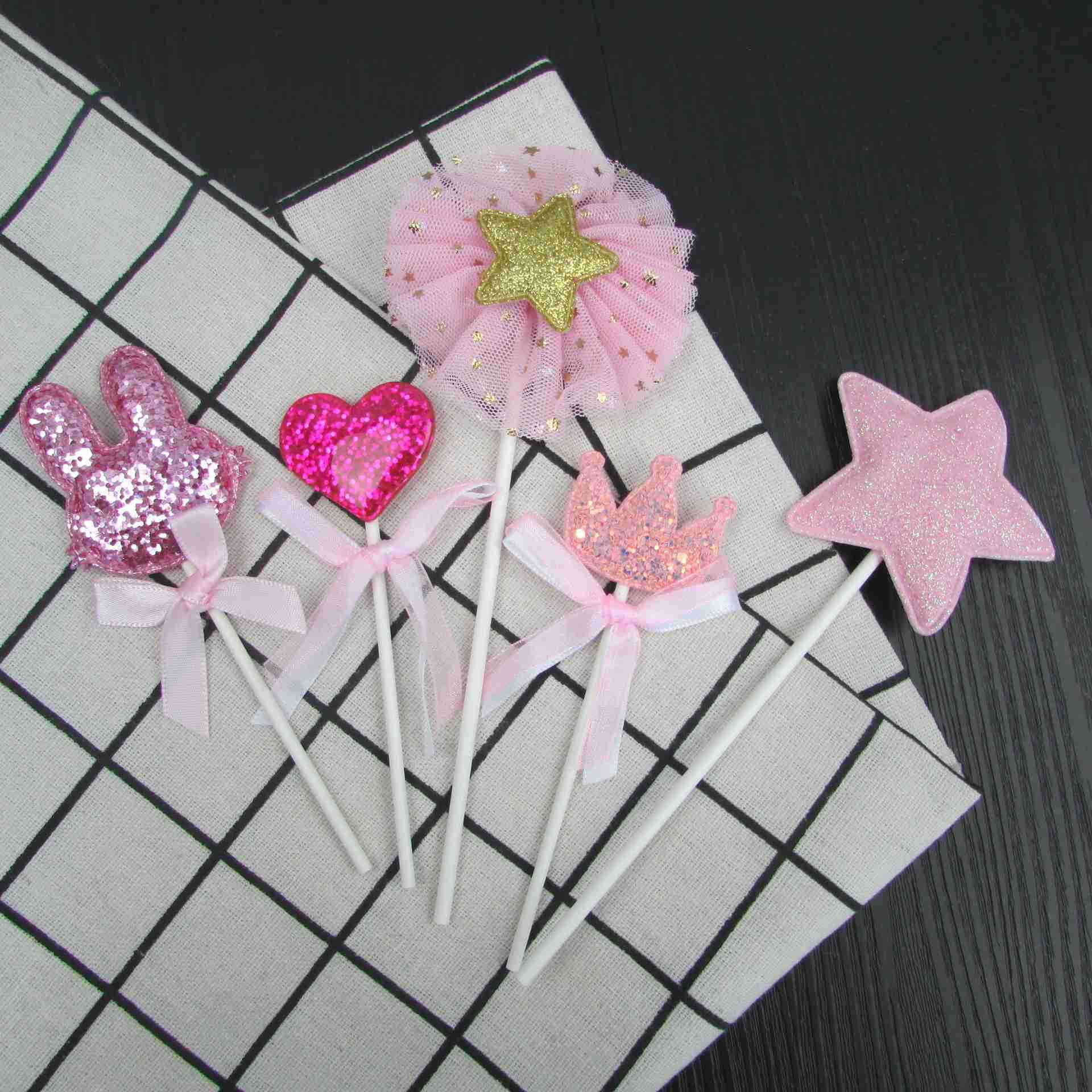 New creative cake decoration flag five-piece Love star Crown rabbit ear heart cake accessories plug-in