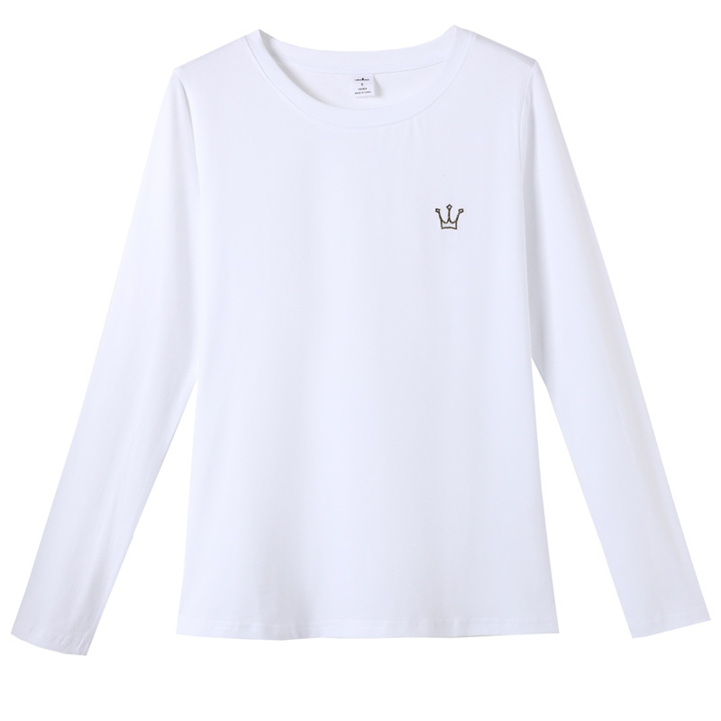 242 New Round Neck Base Shirt Women's Embroidered Long Sleeve Embroidered Cotton Basic Style Spring and Autumn Trendy INS T-Shirt