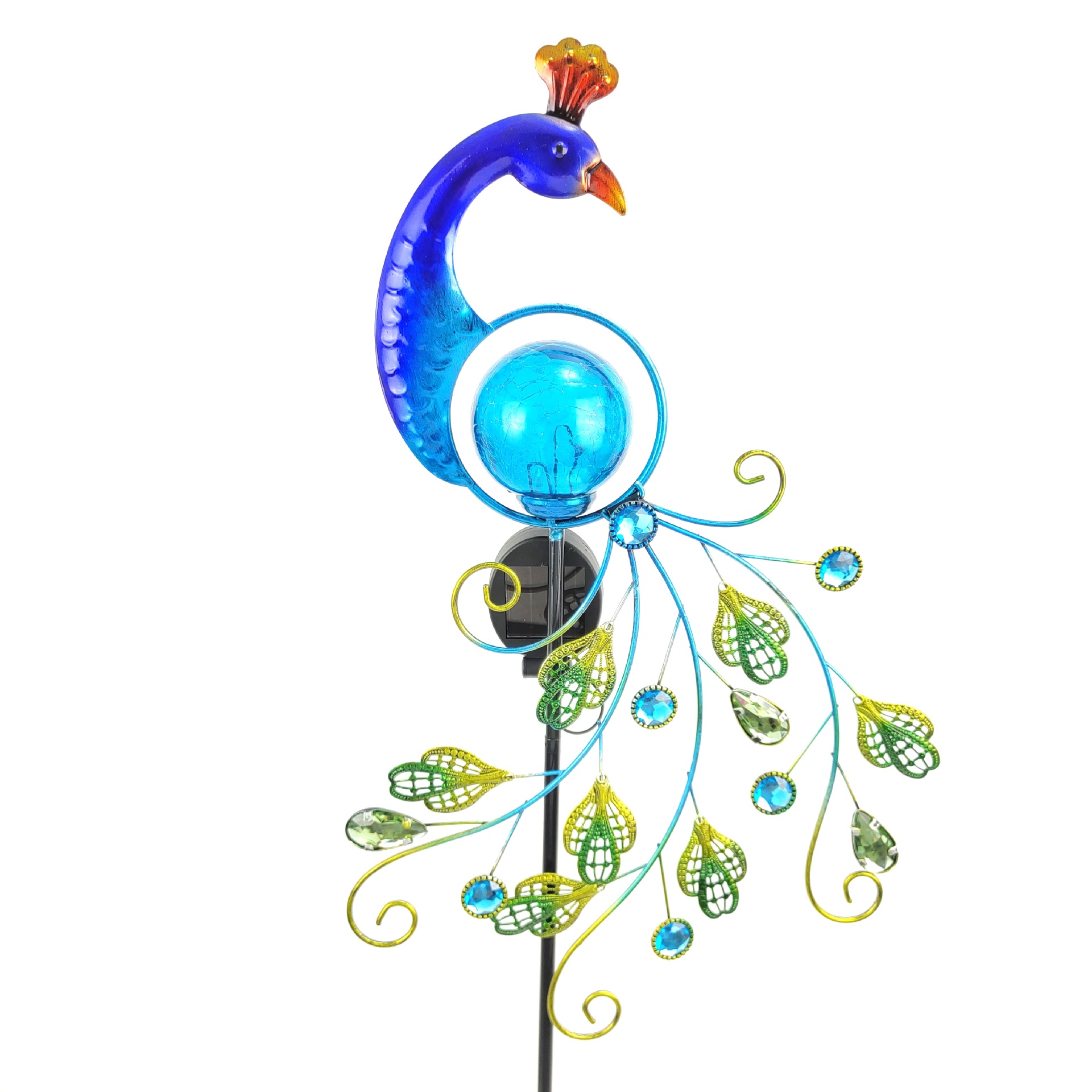 Solar Peacock lamp iron hollow feather Peacock solar outdoor courtyard crack ball lamp lawn lamp