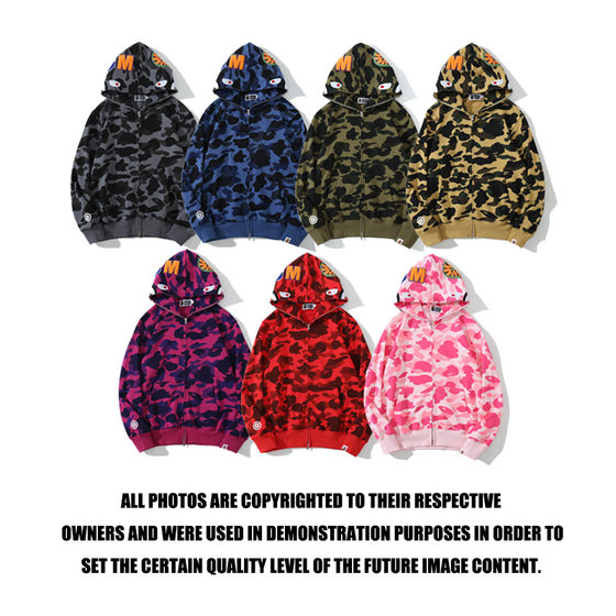 fashion brand shark head BAPE Terry sweater men's and women's casual camouflage thin sweater loose coat
