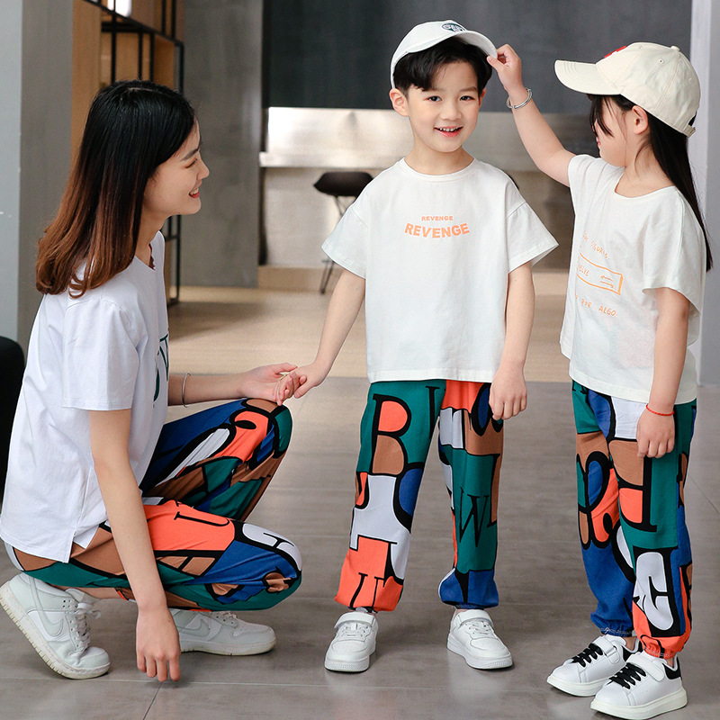 Parent-Child summer thin anti-mosquito pants boys and girls casual beach pants children breathable cartoon knickerbockers wholesale