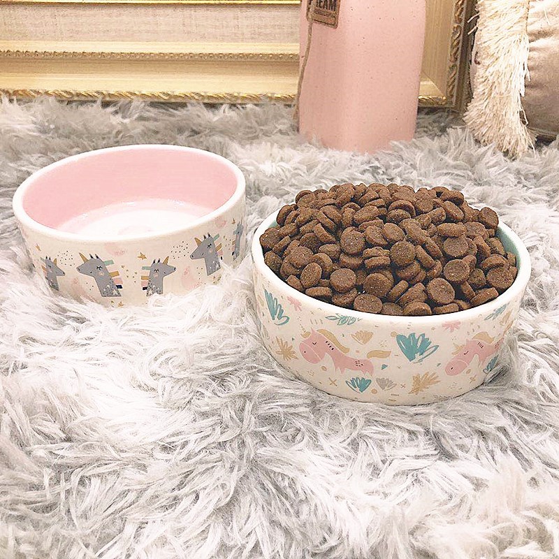 New pet ceramic bowl unicorn printing cartoon dog bowl cat bowl dog bowl Universal easy to clean spot wholesale