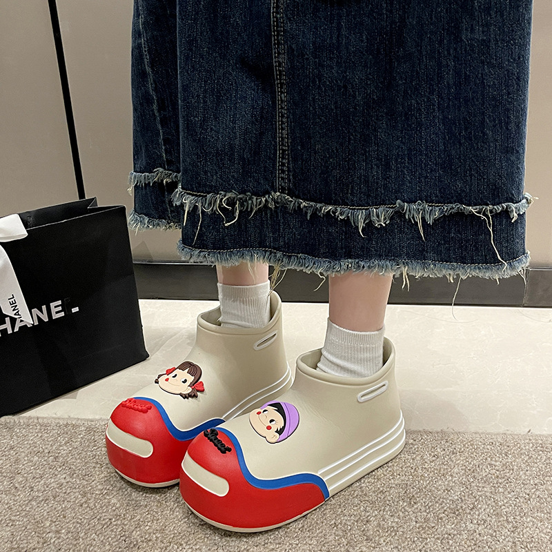 2024 Four Seasons women's rain boots Korean style thick bottom cartoon cute EVA open smile fashion parent-child short boots