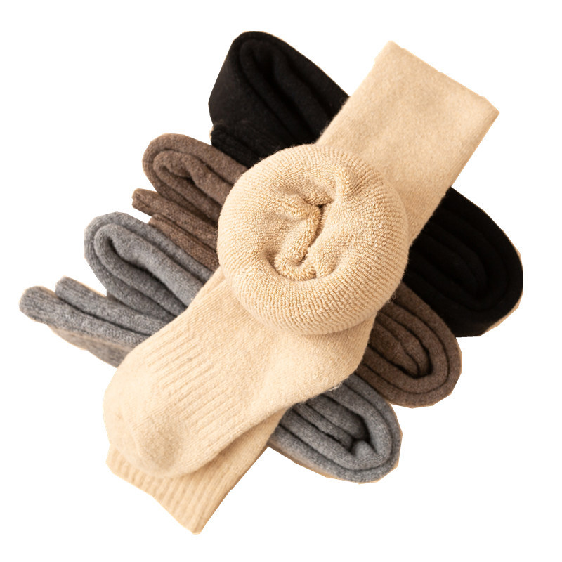 Verdickt waarm Woll Iwwer-de-Knéi Socken Damen Terry Einfarweg Hierscht a Wanter Samt Héichhéicht Woll Oberschenkelsocken_voghion.com
