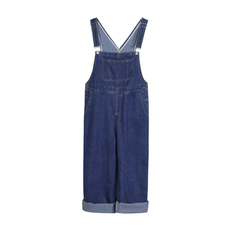 Denim Suspender Pants Trousers for Female Students Spring and Autumn New Korean Style Wide Leg Pants Loose Floor-length Pants High Waist One-piece Pants