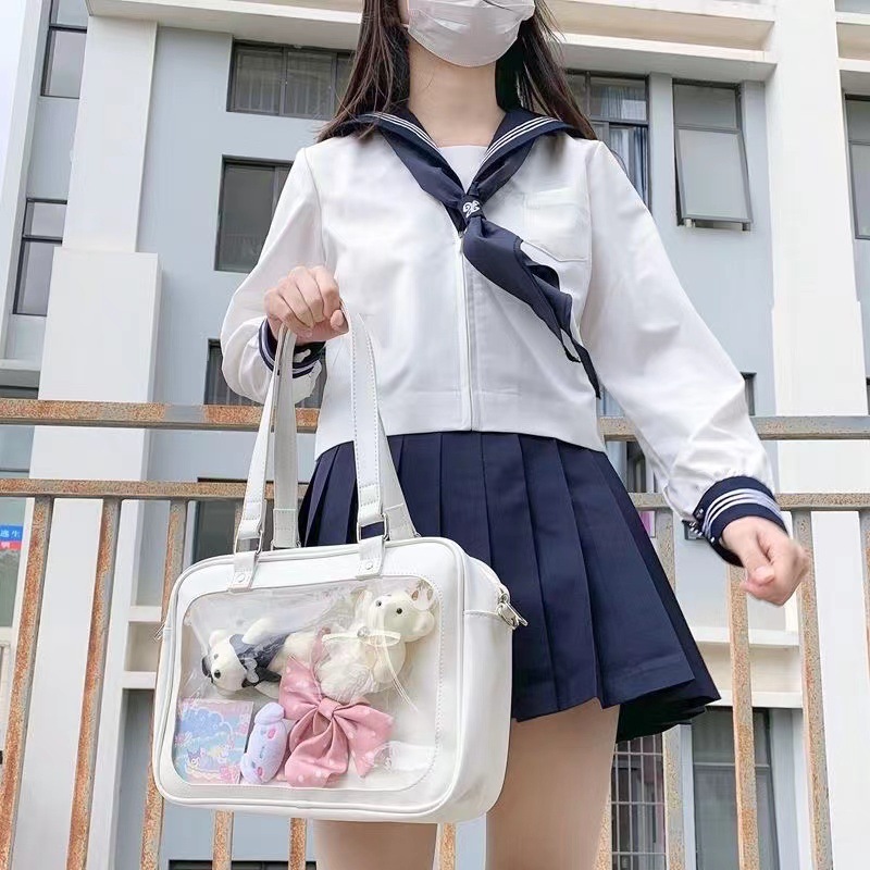 和風透明バッジかわいい JK 制服ハンドバッグ女子学生二次元クロスボディバッグ愛らしい女性のトートバッグ|undefined