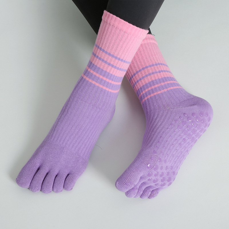 Professional autumn and winter parallel bars long tube yoga leg ladies five-finger socks toe non-slip floor jumping exercise running Pilates
