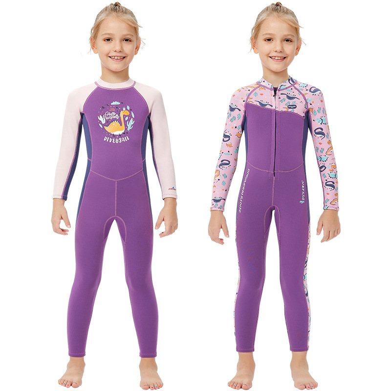 DIVE & SAIL Kids Diving Suit 2.5MM Girls Warm Swimsuit Body Long Sleeve Snorkeling Surfsuit Wetsuit