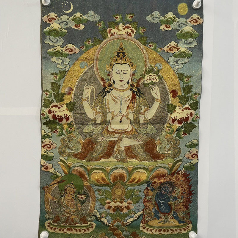 A generation of embroidery Thangka painting core antique nostalgic figure portrait embroidery Thangka porch living room decoration hanging