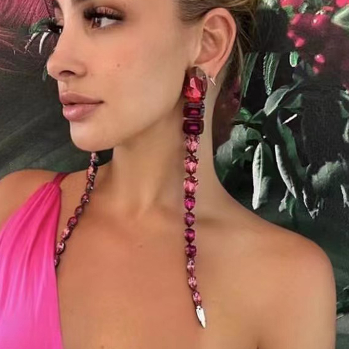 2022earrings超閃爪鏈合金鑲鑽玻璃鑽長款歐美誇張耳環女晚宴耳墜