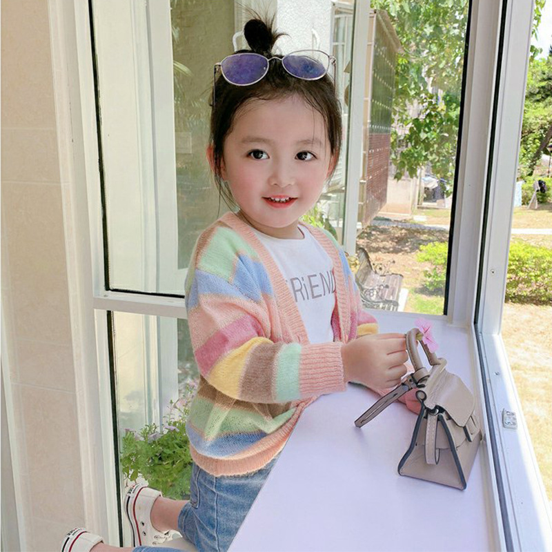 2023 Parent-Child Sweater Knitted Sweater Coat Fried Street Mother and Daughter Sisters Dress Western Style Rainbow Cyber Celebrity Parent-Child Dress Autumn Dress