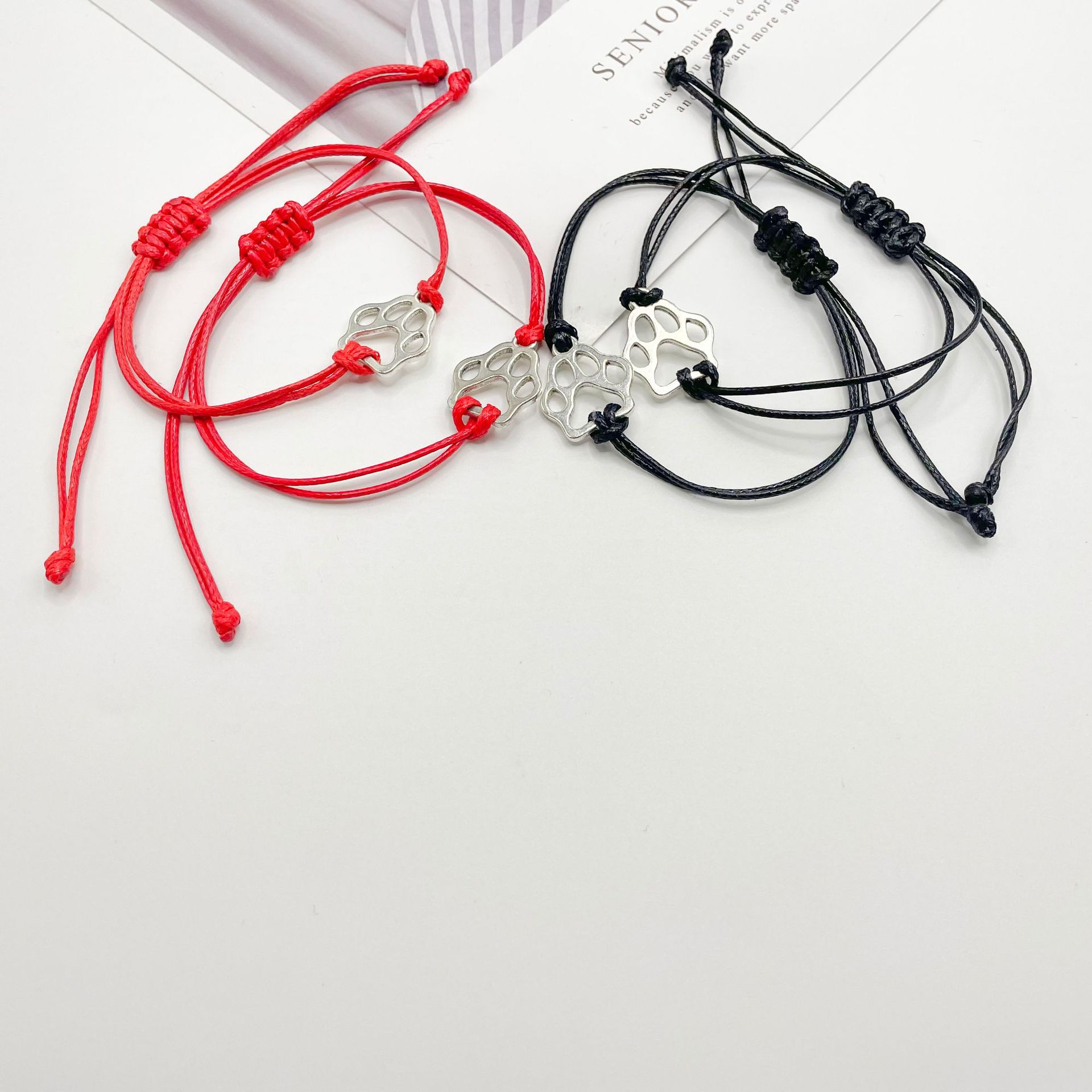 Cross-border Amazon hot selling handmade wax thread woven bracelet alloy bear paw dog paw footprints animal bracelet jewelry
