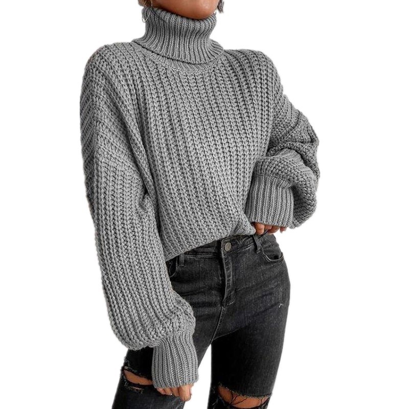 Pull à col roulé en tricot ample à manches longues pour femme, nouvelle mode automne et hiver, commerce extérieur transfrontalier_voghion.com