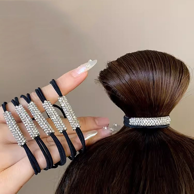 Internet celebrity Super Flash rhinestone ponytail buckle rope high-grade durable ball head hair band small rubber band high elasticity
